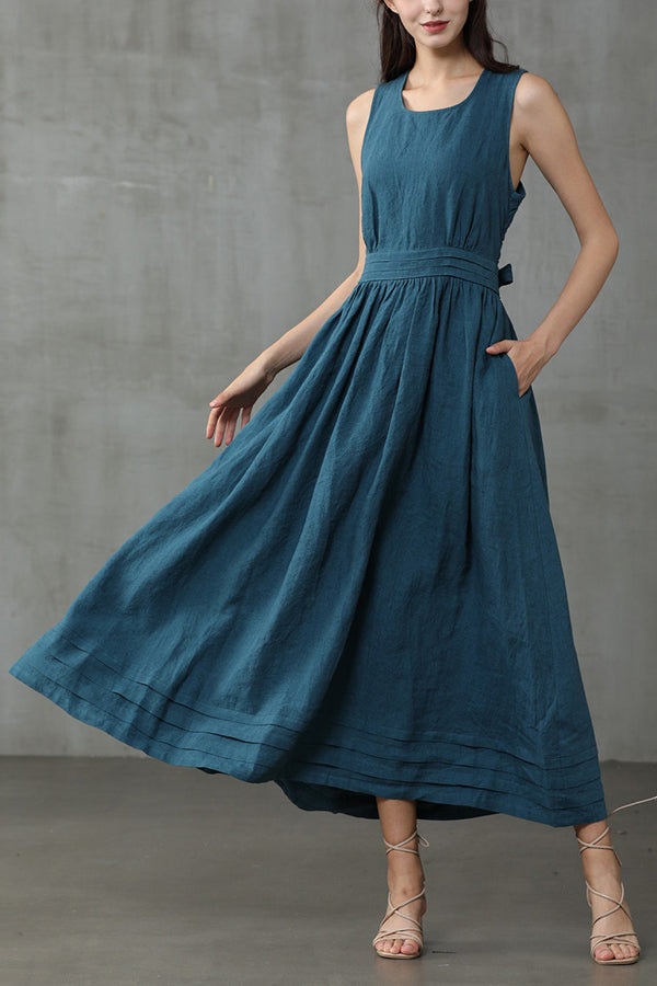 Drune | Cross Back O-Hals Maxikleid Leinen