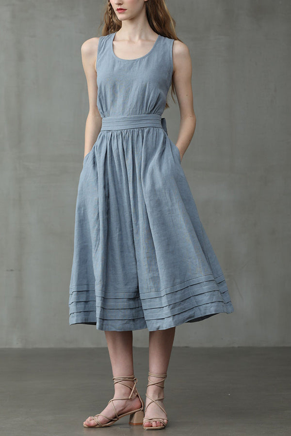 Drune | Cross Back O-Hals Maxikleid Leinen
