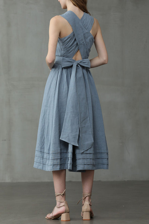 Drune | Cross Back O-Hals Maxikleid Leinen