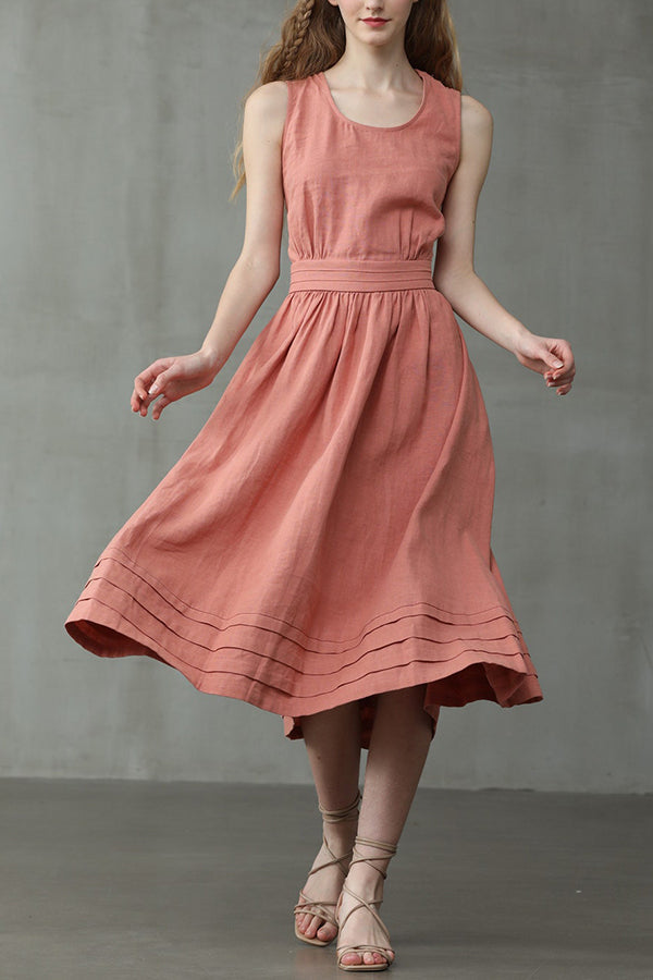 Drune | Cross Back O-Hals Maxikleid Leinen