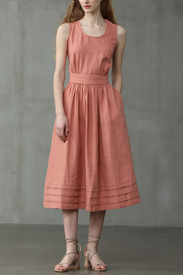 Drune | Cross Back O-Hals Maxikleid Leinen