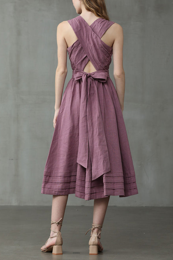 Drune | Cross Back O-Hals Maxikleid Leinen