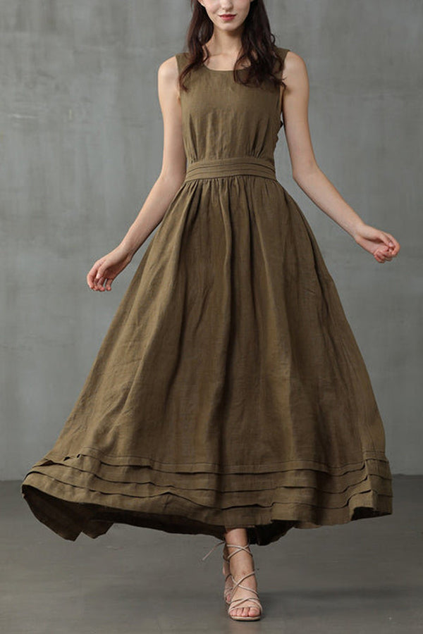 Drune | Cross Back O-Hals Maxikleid Leinen
