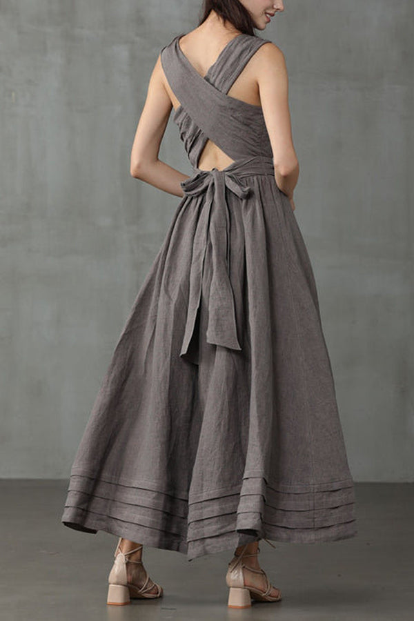 Drune | Cross Back O-Hals Maxikleid Leinen