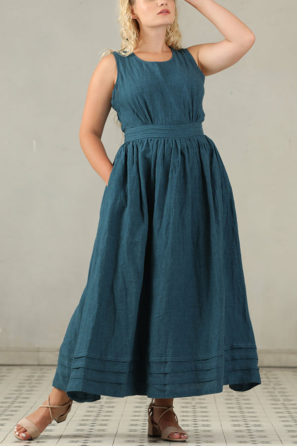 Drune | Cross Back O-Hals Maxikleid Leinen