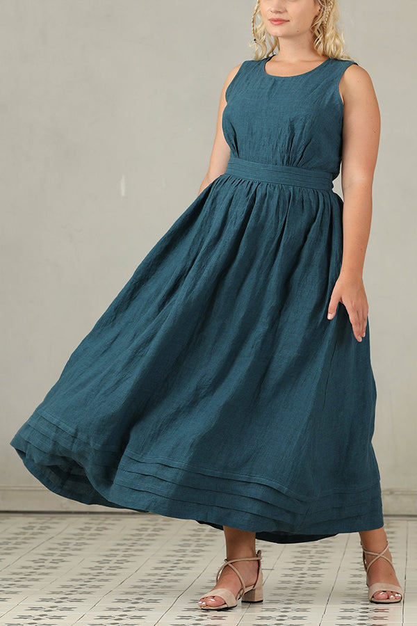 Drune | Cross Back O-Hals Maxikleid Leinen