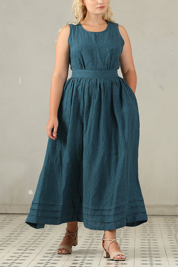 Drune | Cross Back O-Hals Maxikleid Leinen