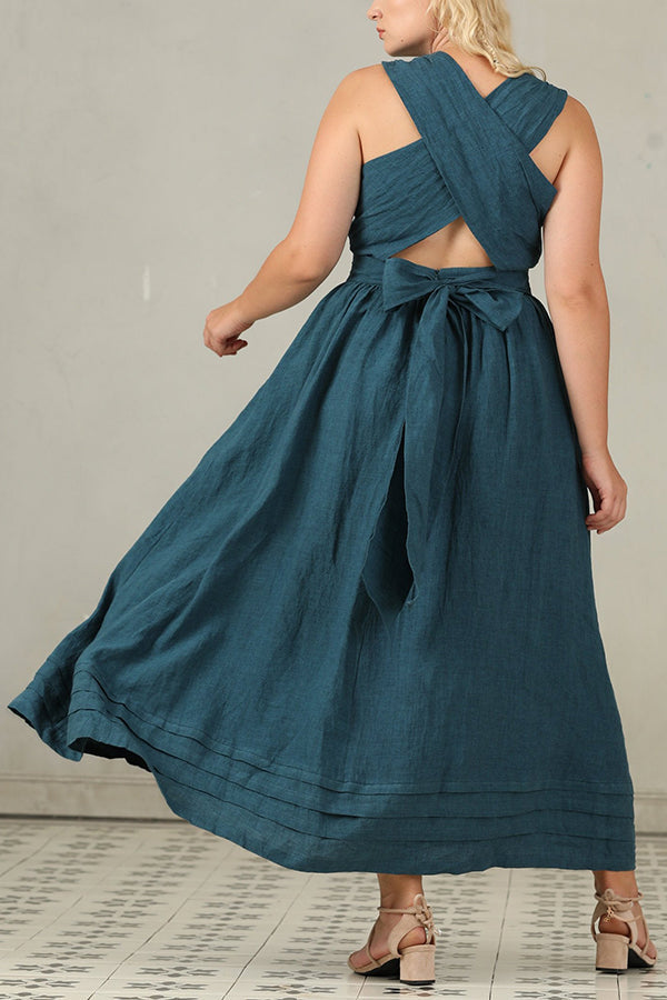 Drune | Cross Back O-Hals Maxikleid Leinen