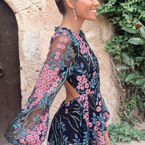 Drune | Vintage Floral Rückenfreies Maxikleid