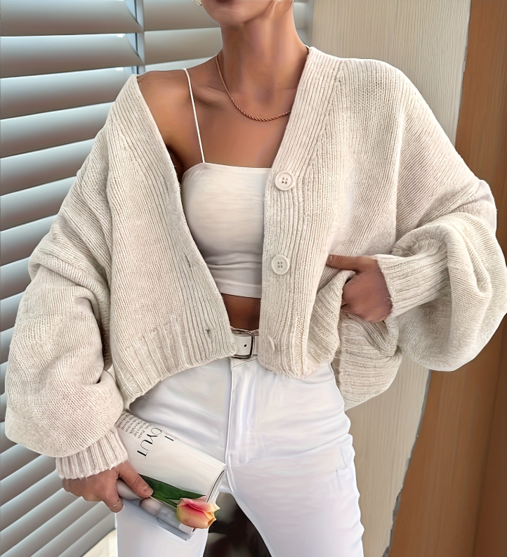 Drune | Cardigan - Damen Herbst Elfenbein Weiß Baumwoll Cardigan