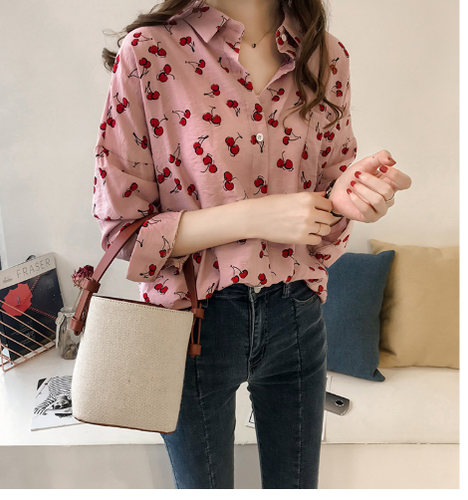 Drune | Damenbluse mit Kirschenprint