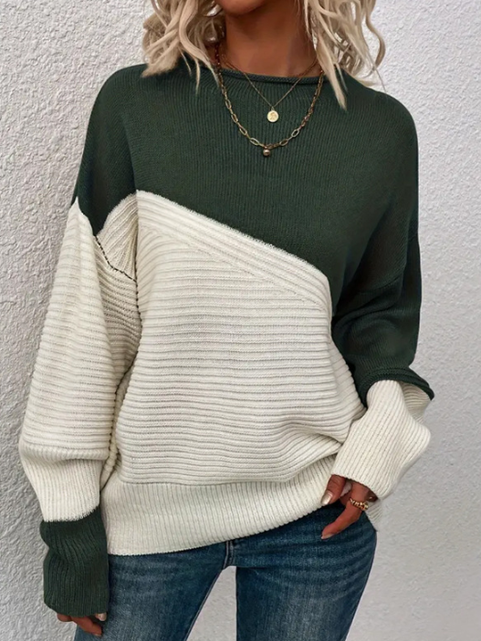 Drune | Pullover - Damen Herbst Zweifarbiger Strickpullover