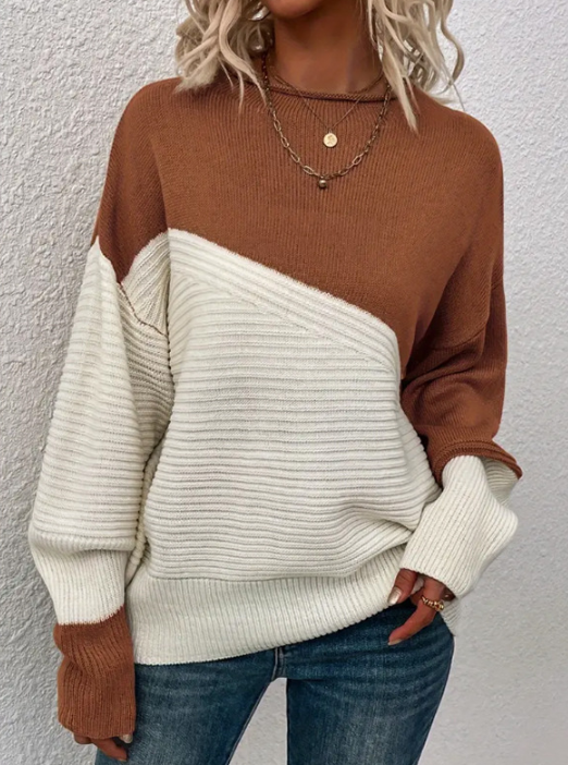 Drune | Pullover - Damen Herbst Zweifarbiger Strickpullover