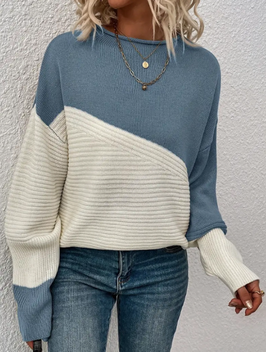 Drune | Pullover - Damen Herbst Zweifarbiger Strickpullover