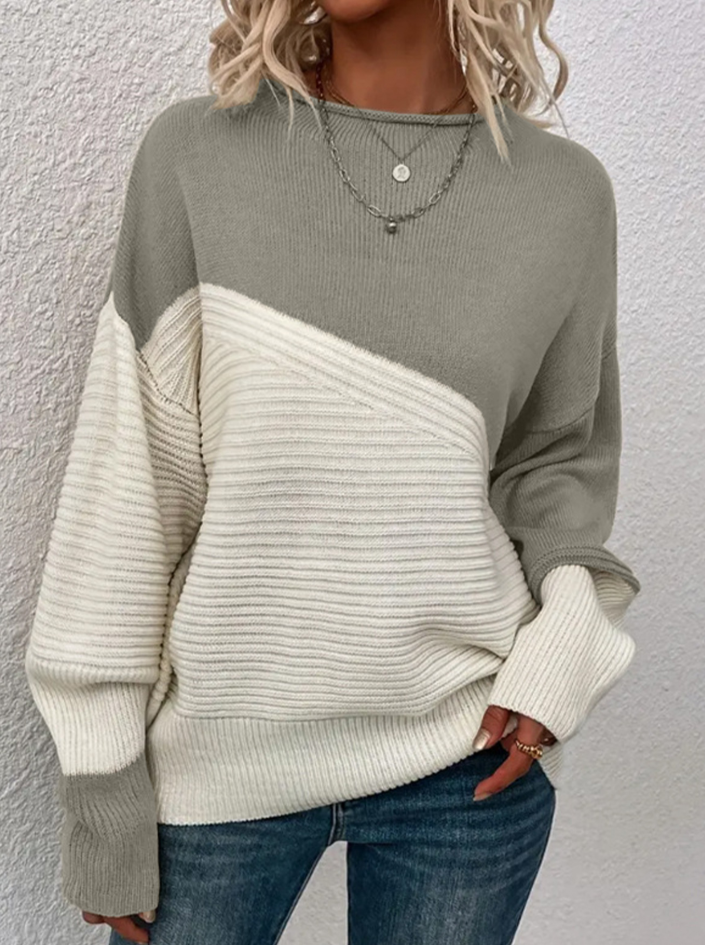 Drune | Pullover - Damen Herbst Zweifarbiger Strickpullover