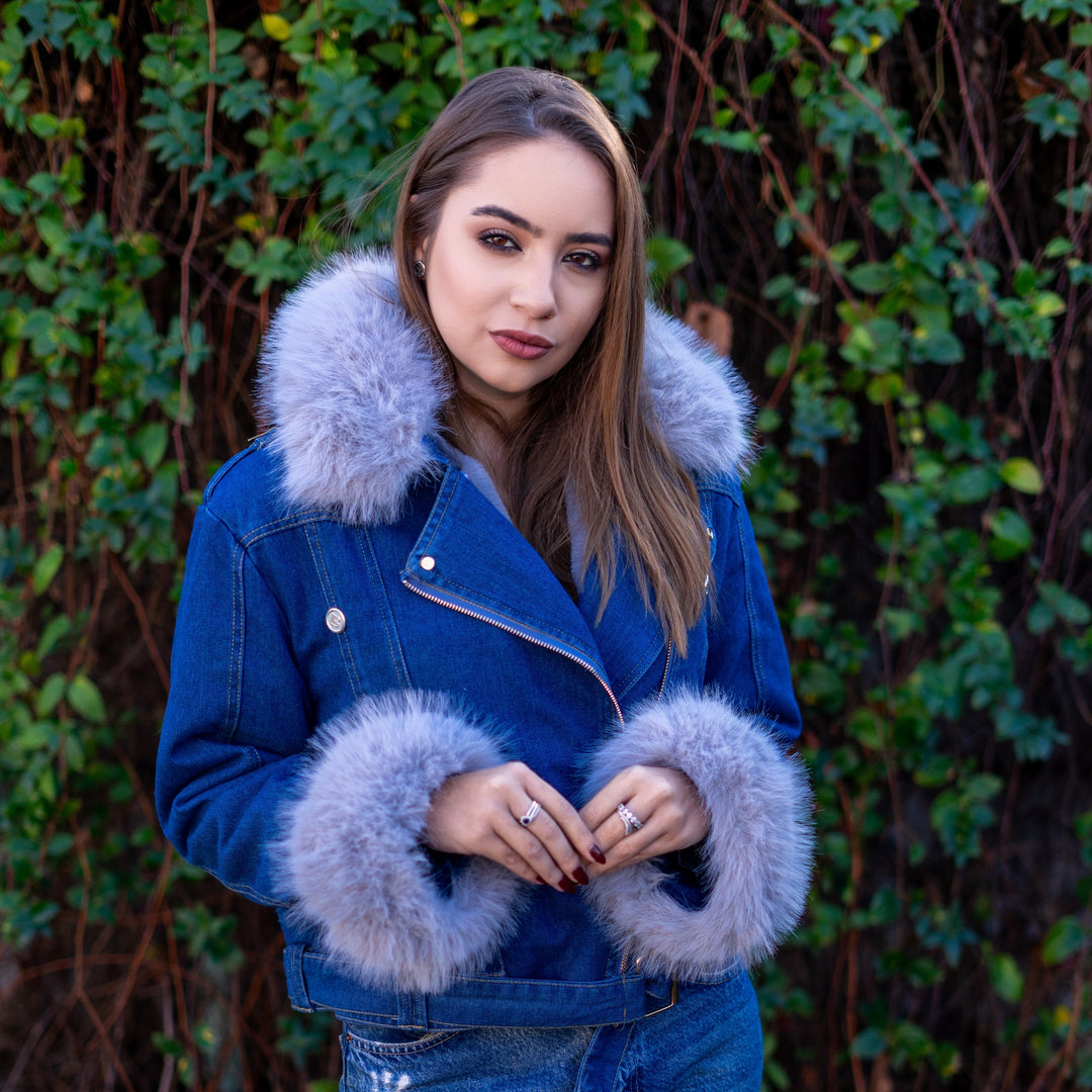 Drune | Jeansjacke mit Kunstfellkragen