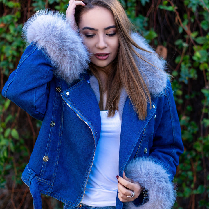 Drune | Jeansjacke mit Kunstfellkragen