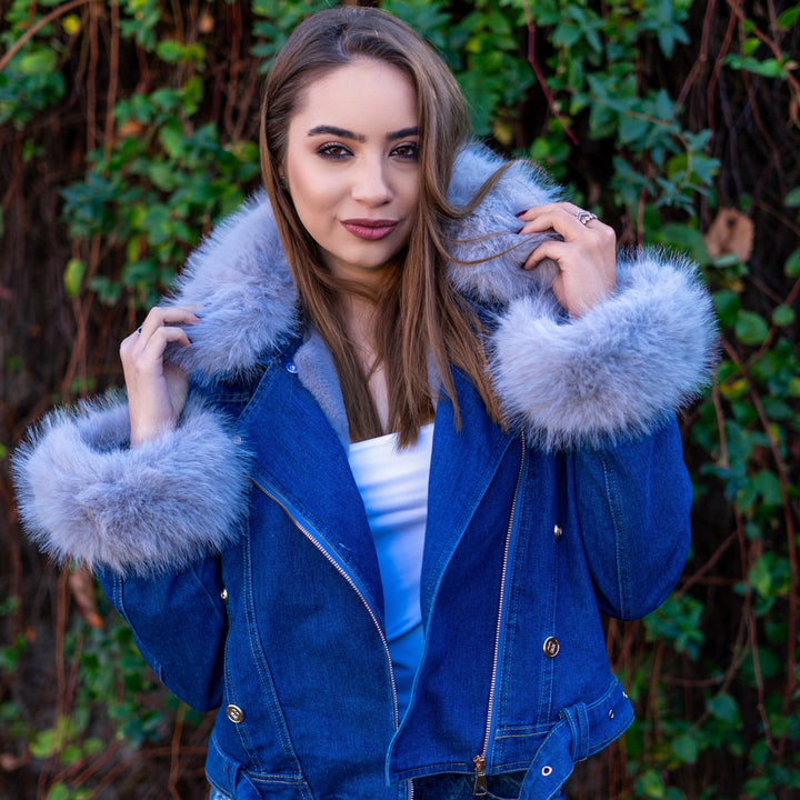 Drune | Jeansjacke mit Kunstfellkragen