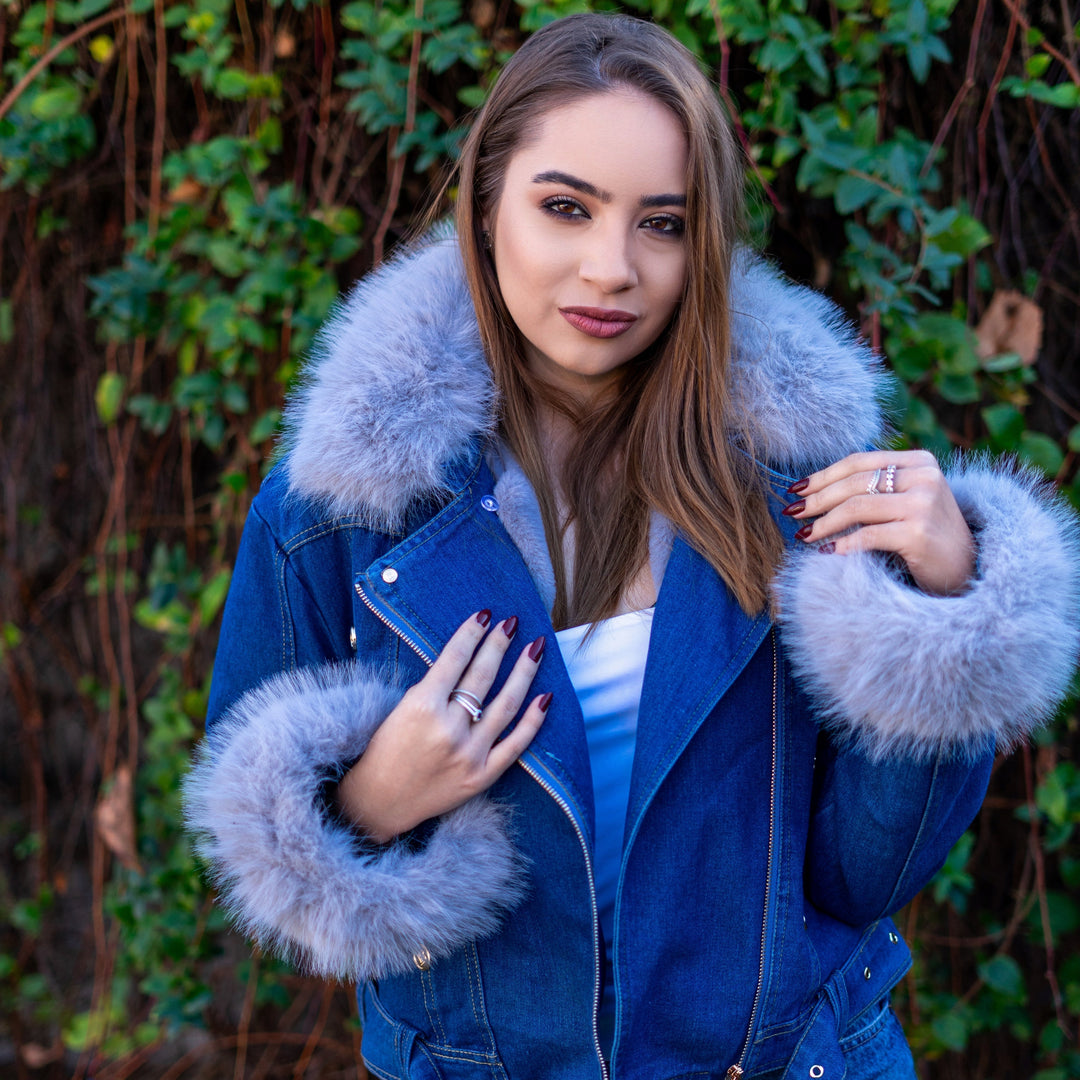 Drune | Jeansjacke mit Kunstfellkragen