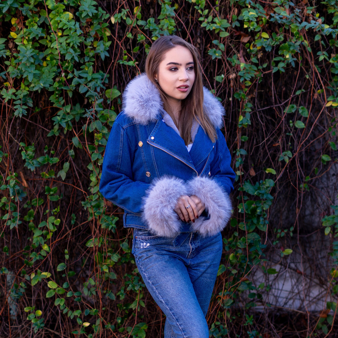 Drune | Jeansjacke mit Kunstfellkragen