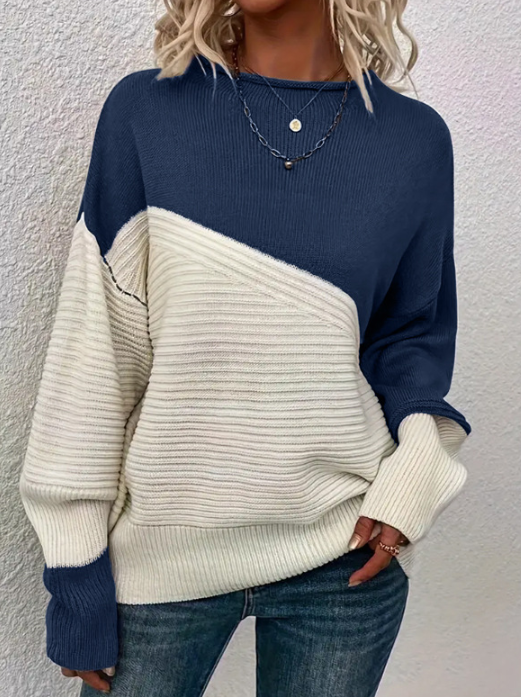 Drune | Pullover - Damen Herbst Zweifarbiger Strickpullover