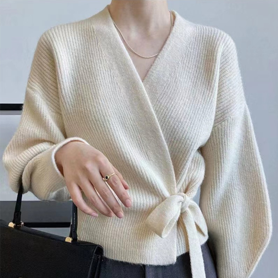 Drune | Schicker Wickelpullover mit Bindegürtel