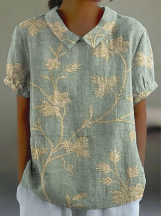 Drune | Lässige Damenbluse Mit Retro Blumenmuster Aus Baumwolle Und Leinen