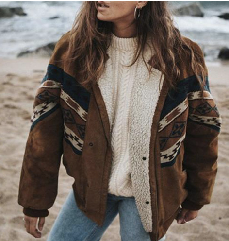 Drune | Wildleder Übergröße Kragenjacke Geometrische Jacke