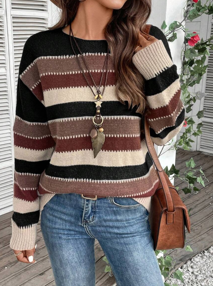 Drune | Pullover - Damen Herbst gestreifter Strickpullover