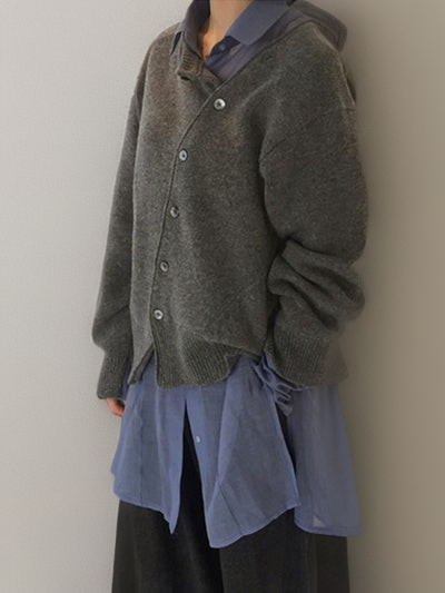 Drune | Strickjacke - Wollmischung - Asymmetrischer Verschluss - Lockere Passform - Elegant und Bequem