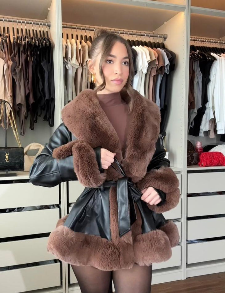 Drune | Damen Winterjacke mit Kunstfell und Gürtel