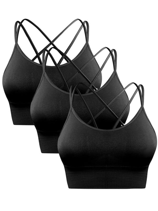 Drune | 3er Pack Damen Sport Bh Gepolstert Crisscross Yoga Bh Nahtlos Mittel Impact Fitness Activewear