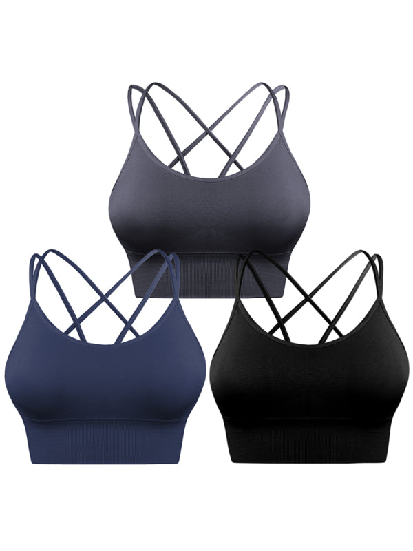 Drune | 3Er Pack Damen Sport Bh Gepolstert Crisscross Yoga Bh Nahtlos Mittel Impact Fitness Activewear