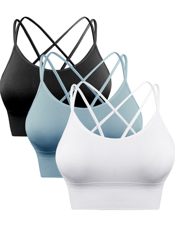 Drune | 3er Pack Damen Sport Bh Gepolstert Crisscross Yoga Bh Nahtlos Mittel Impact Fitness Activewear