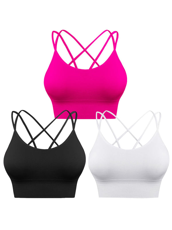Drune | 3er Pack Damen Sport Bh Gepolstert Crisscross Yoga Bh Nahtlos Mittel Impact Fitness Activewear