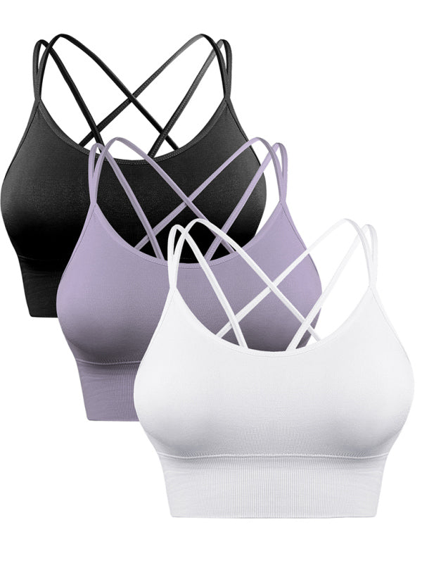 Drune | 3Er Pack Damen Sport Bh Gepolstert Crisscross Yoga Bh Nahtlos Mittel Impact Fitness Activewear