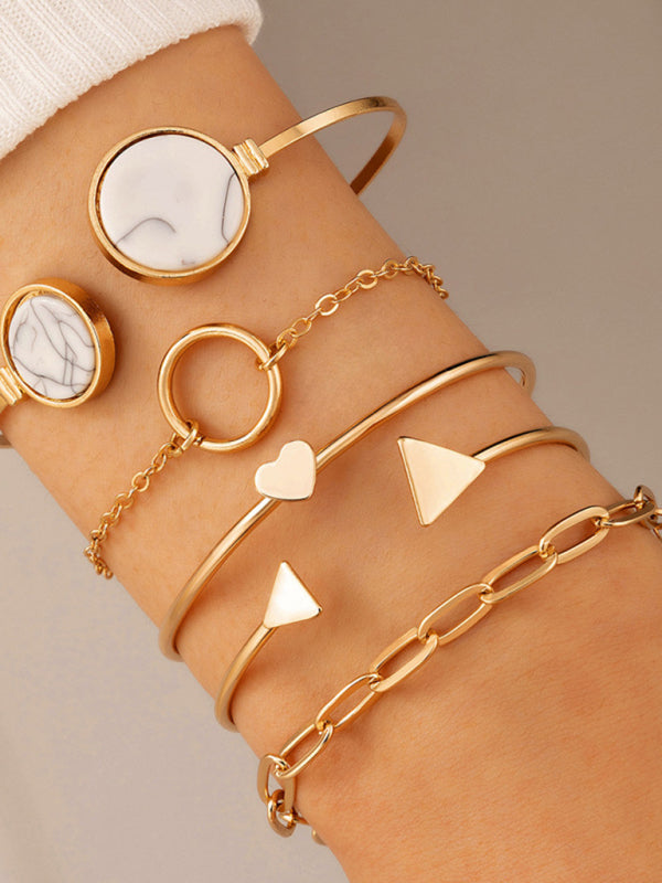 Drune | Eingelassene Offene Fünfteiliges Armband Geometrisches Liebes Dreiecks Armband Satz