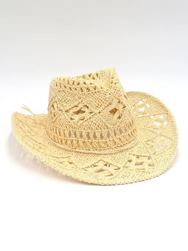DruneNeuer Hohler Cowboyhut, Handgestrickter Strohhut, Jazzhut mit Erhöhtem Rand