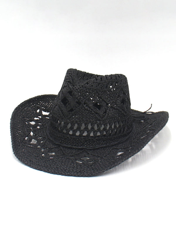 DruneNeuer Hohler Cowboyhut, Handgestrickter Strohhut, Jazzhut mit Erhöhtem Rand