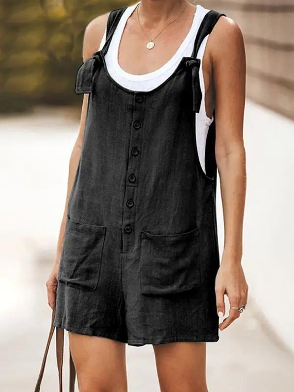 Drune | Damen Daisy Baumwolle Leinen Latzshorts