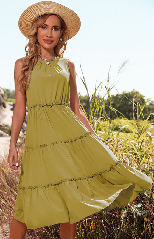 Drune | Damen ärmelloses Tanktop Kuchen Kleid Midi Kleid