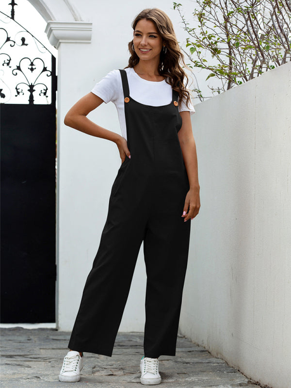 Drune | Damen Gewebte Retro Lässige Lange Latzhose