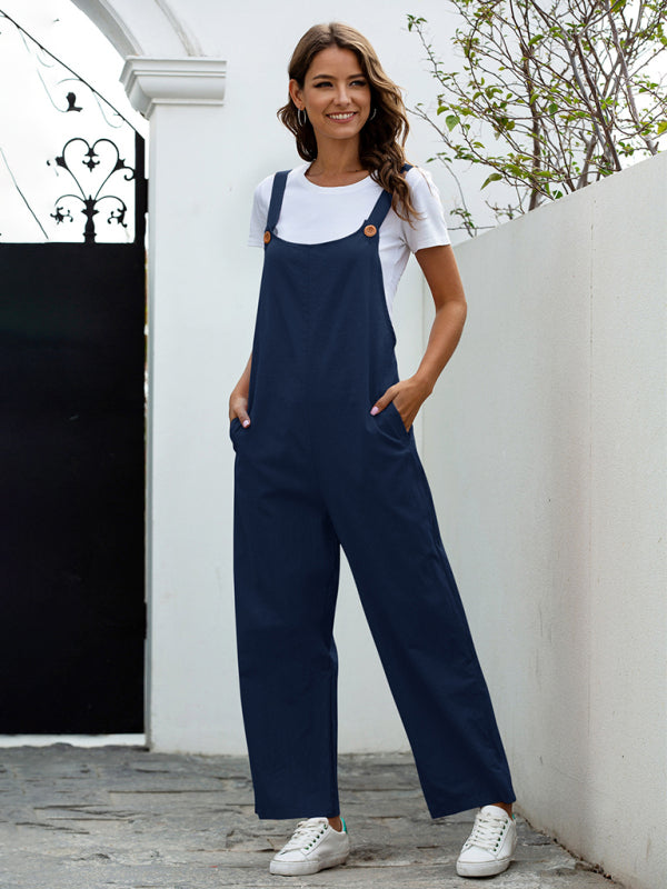 Drune | Damen Gewebte Retro Lässige Lange Latzhose