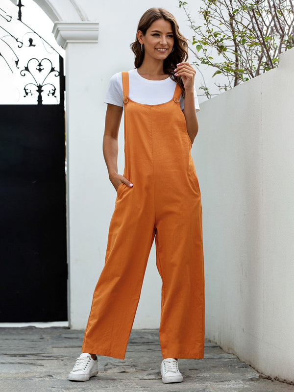 Drune | Damen Gewebte Retro Lässige Lange Latzhose