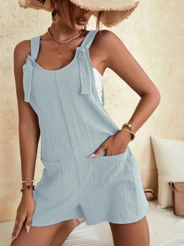 Drune | Damen Einfarbige Patch-Tasche Schnürung Freizeit Overall