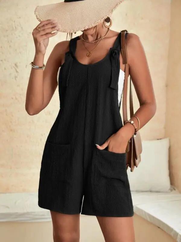 Drune | Damen Einfarbige Patch-Tasche Schnürung Freizeit Overall