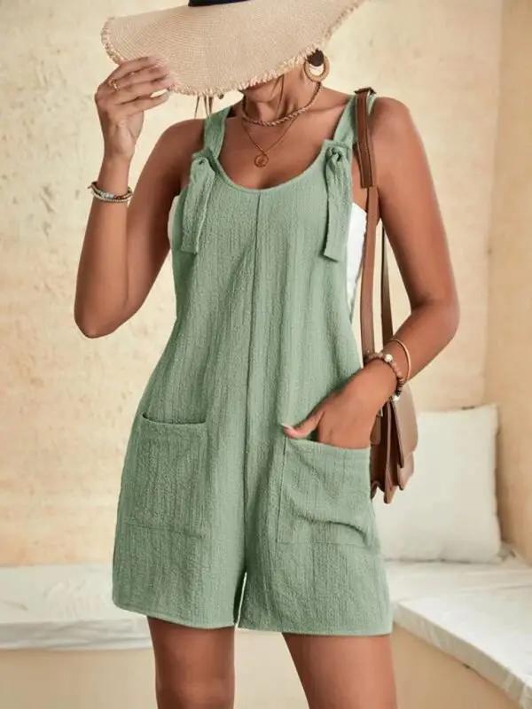 Drune | Damen Einfarbige Patch-Tasche Schnürung Freizeit Overall