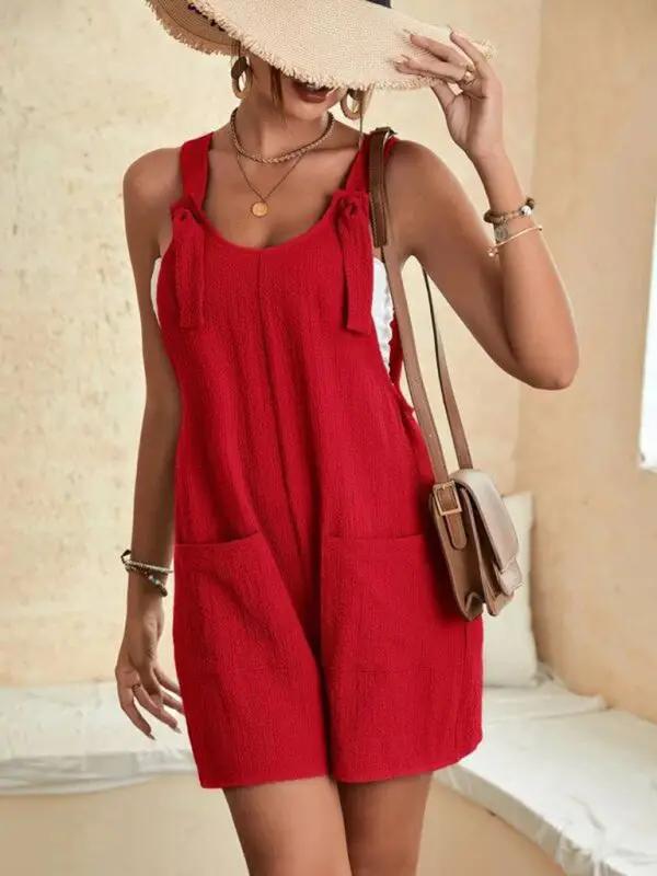 Drune | Damen Einfarbige Patch-Tasche Schnürung Freizeit Overall