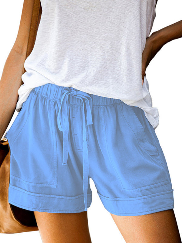 Drune | Damen Hohe Taille Schnür Loose Gerade Shorts