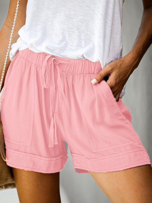 Drune | Damen Hohe Taille Schnür Loose Gerade Shorts